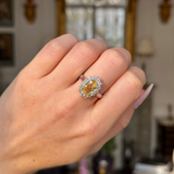 Vintage 3ct Yellow Sapphire and Diamond Cluster Engagement Ring, 18ct White Gold