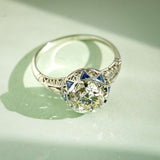 antique art deco diamond sapphire cluster ring with white gold band