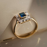 antique art deco sapphire diamond cluster ring with yellow gold band