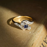 antique edwardian sapphire and diamond twist ring in yellow gold