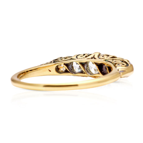 Antique, Edwardian Diamond Half Hoop Engagement Ring, 18ct Yellow Gold