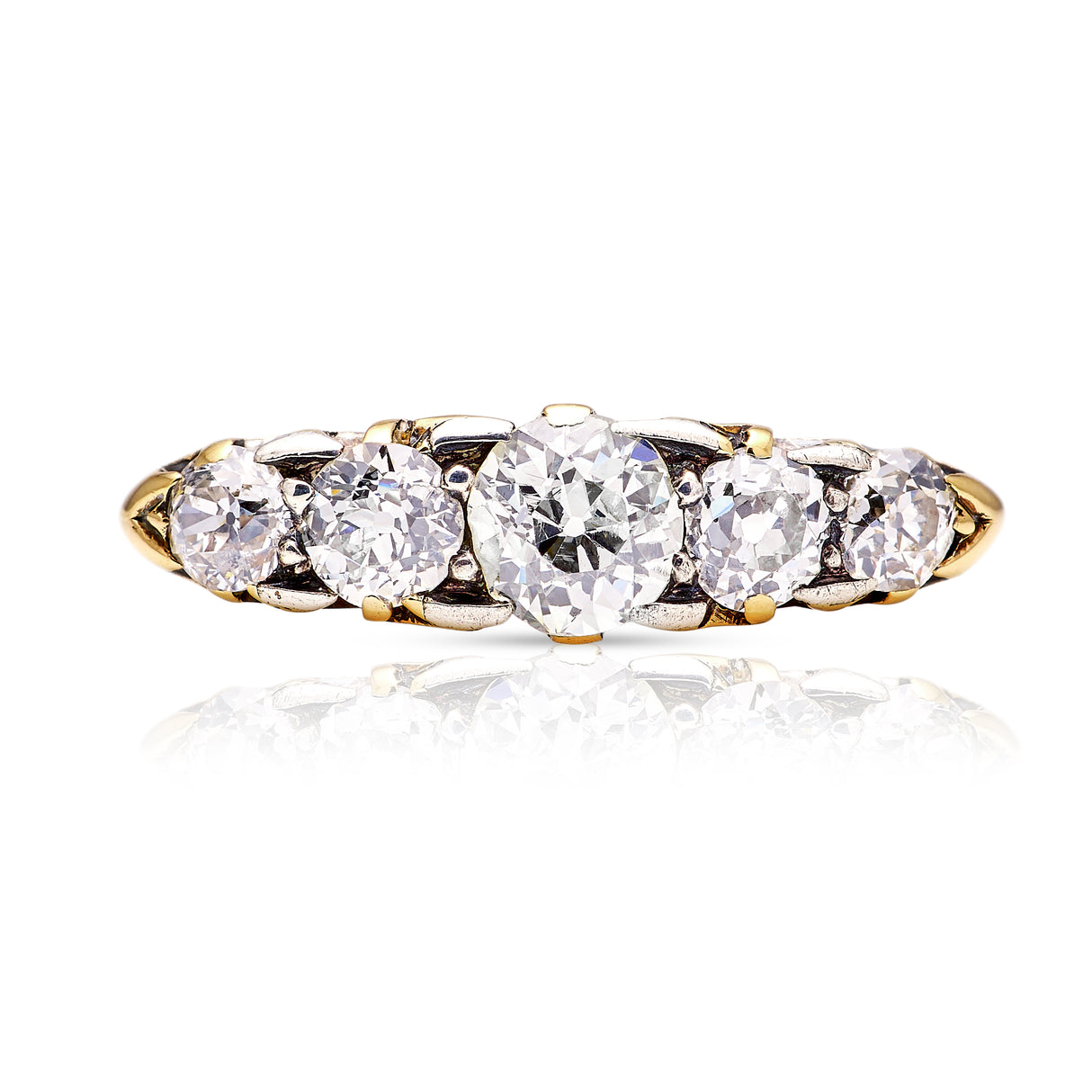 Antique, Edwardian diamond half hoop engagement ring, 18ct yellow gold