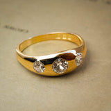 antique old cut diamond three stone gypsy ring with edwardian style in yellow gold