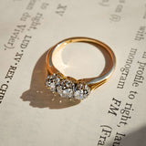 antique old cut diamond three stone ring with edwardian style in yellow gold
