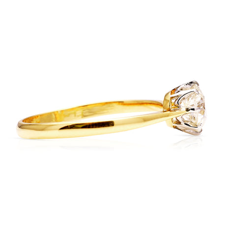 Antique, Edwardian Solitaire Diamond Engagement Ring, 18ct Yellow Gold and Platinum