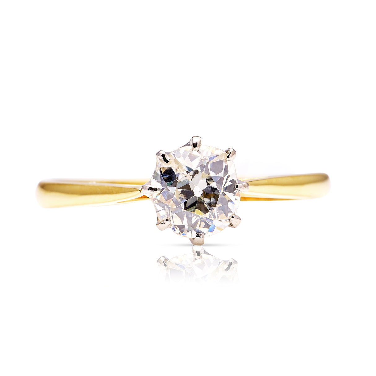 Antique, Edwardian solitaire diamond engagement ring, 18ct yellow gold and platinum