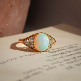 antique opal diamond cabochon ring with victorian style in yellow gold