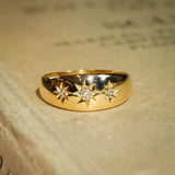 Antique three stone diamond gypsy ring with classic Edwardian design