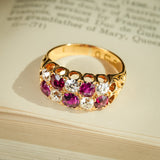 Antique Victorian ruby and diamond checkerboard ring in yellow gold