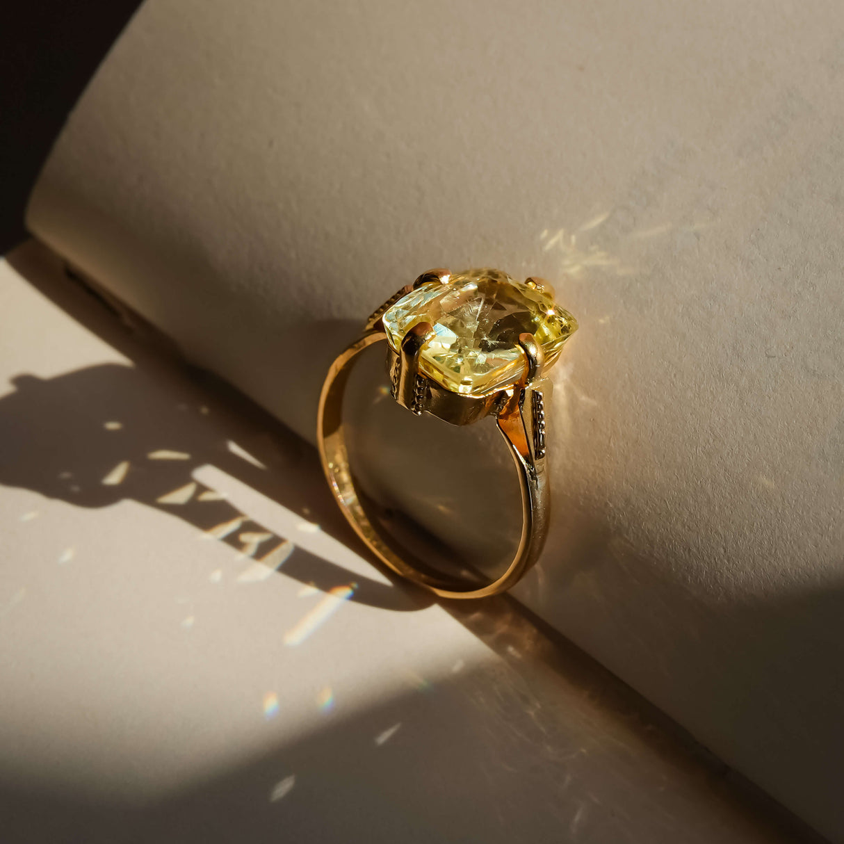 antique victorian yellow sapphire solitaire ring with yellow gold band