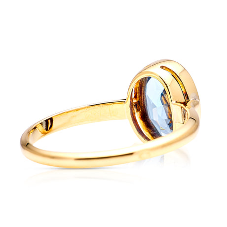 French, Art Deco fine aquamarine single-stone ring, 18ct yellow gold