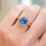 Blue Ceylon sapphire ring showing vivid tone and setting.