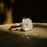 cushion diamond halo cluster engagement ring with vintage inspired design