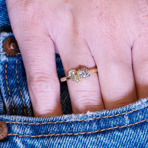 Antique inspired, coloured diamond Toi et Moi engagement ring
