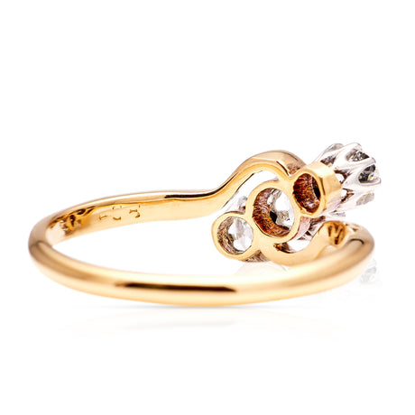 Antique, Edwardian Three Stone Diamond Engagement Ring, 18ct Yellow Gold & Platinum