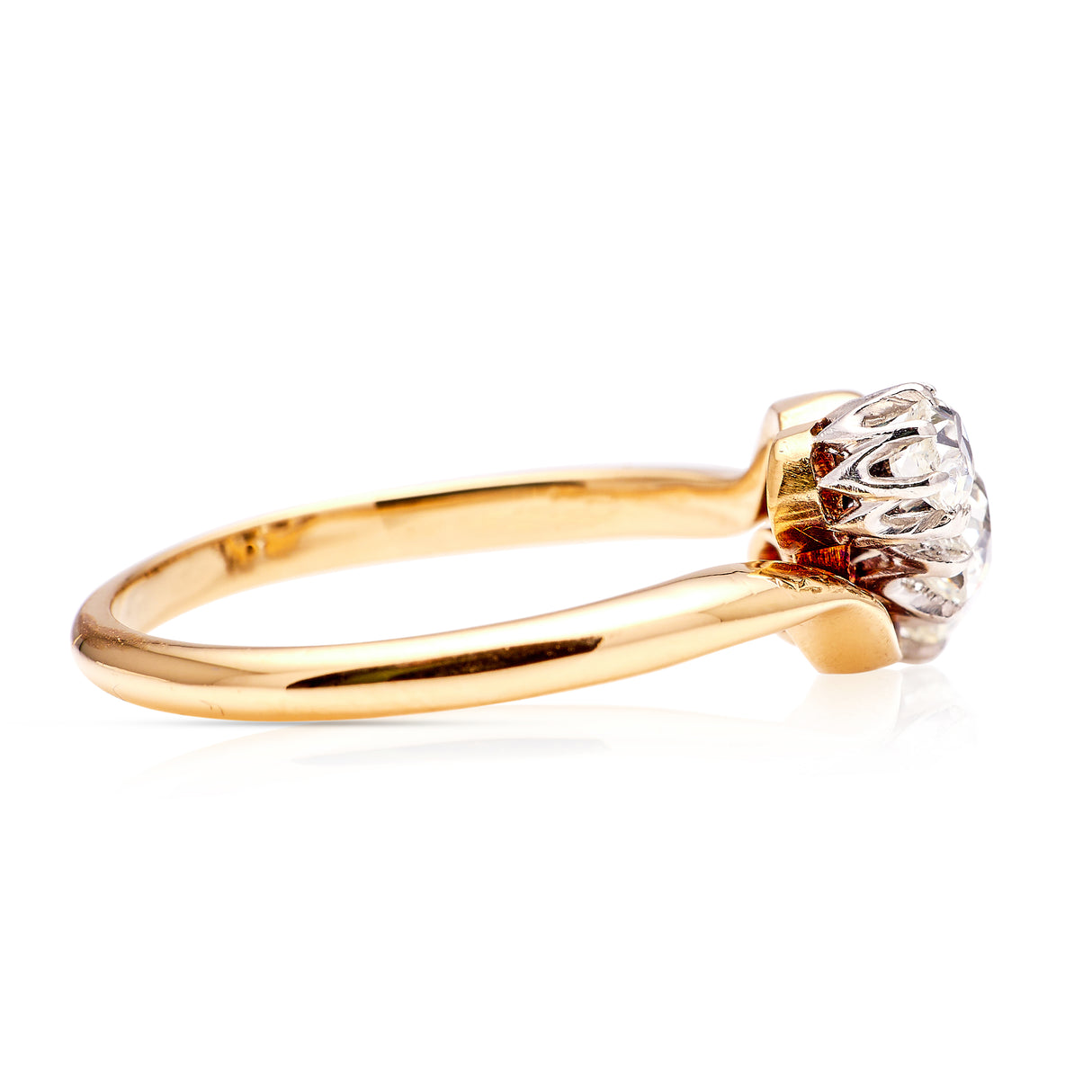 Antique, Edwardian three stone diamond engagement ring, 18ct yellow gold & platinum