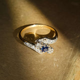 edwardian sapphire diamond twist ring with yellow gold band