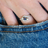Edwardian sapphire twist ring with diamonds styled with denim