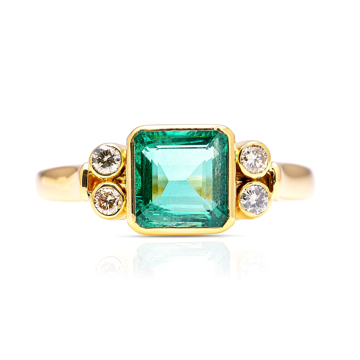 Vintage, emerald and diamond ring, 18ct yellow gold