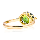 Antique, Edwardian green sapphire and diamond three-stone ring, 18ct yellow gold