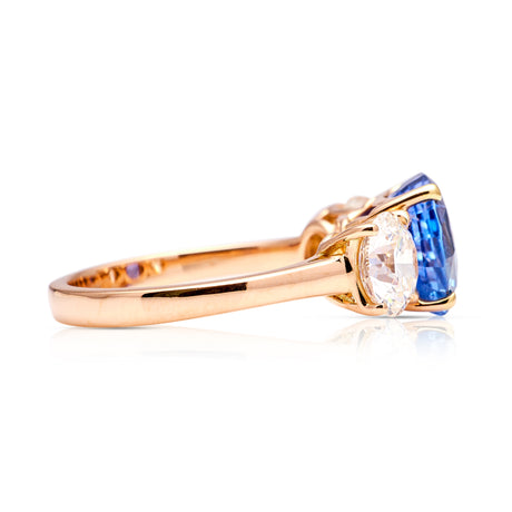 Vintage, 4ct Sapphire and Diamond Three-Stone Engagement Ring