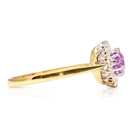 Vintage, 1960s Pink Sapphire and Diamond Cluster, 18ct Yellow Gold