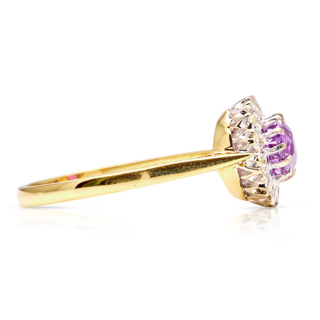 Vintage, 1960s pink sapphire and diamond cluster, 18ct yellow gold