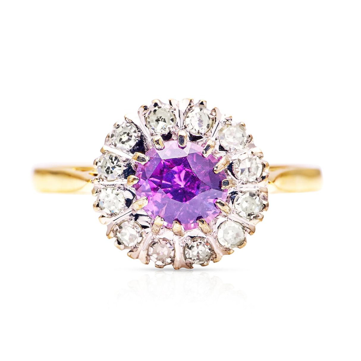 Vintage, 1960s pink sapphire and diamond cluster, 18ct yellow gold