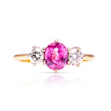 Vintage, 1990s pink sapphire and diamond three-stone ring
