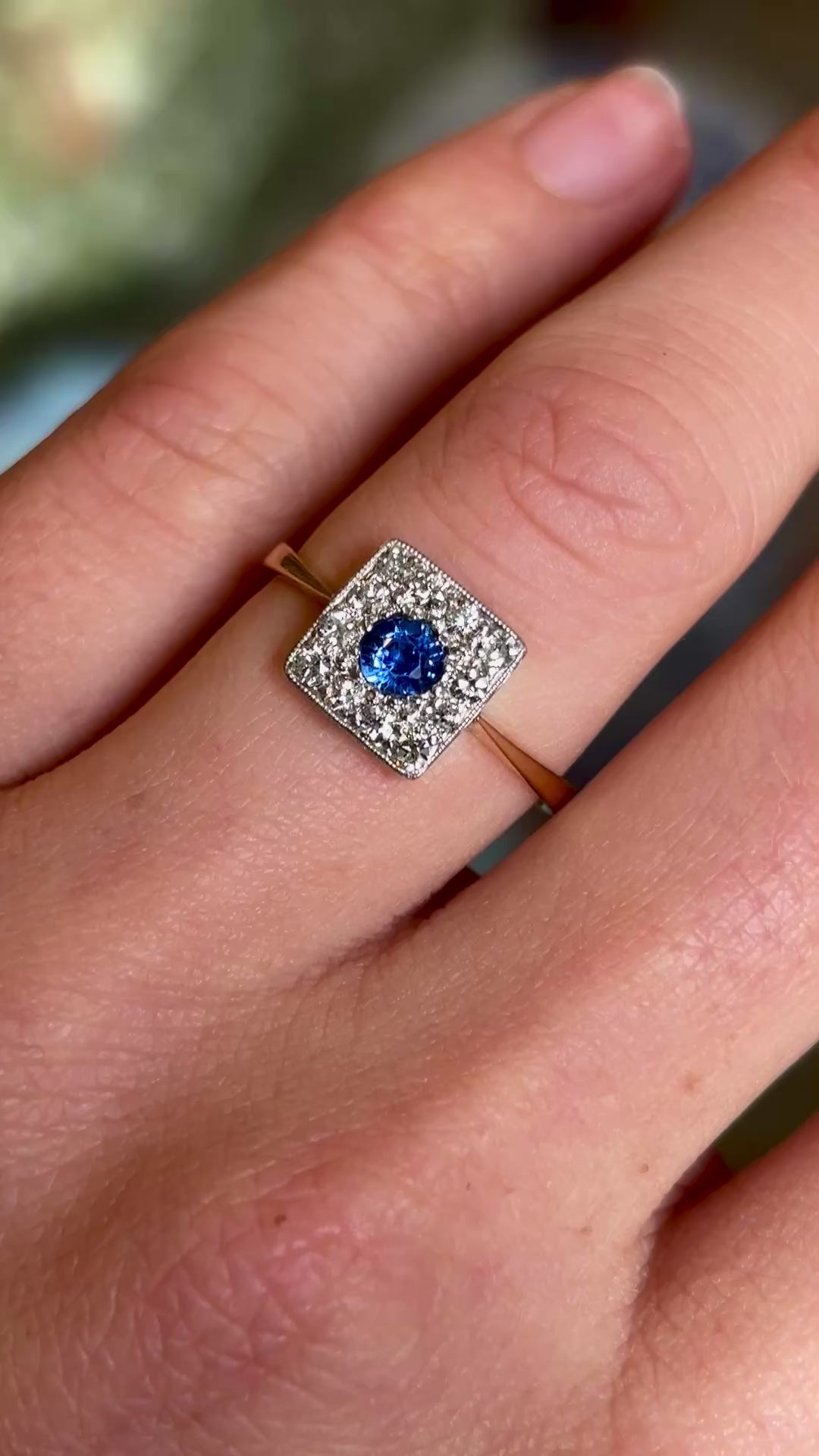 Vintage, Art Deco sapphire & diamond cluster engagement ring