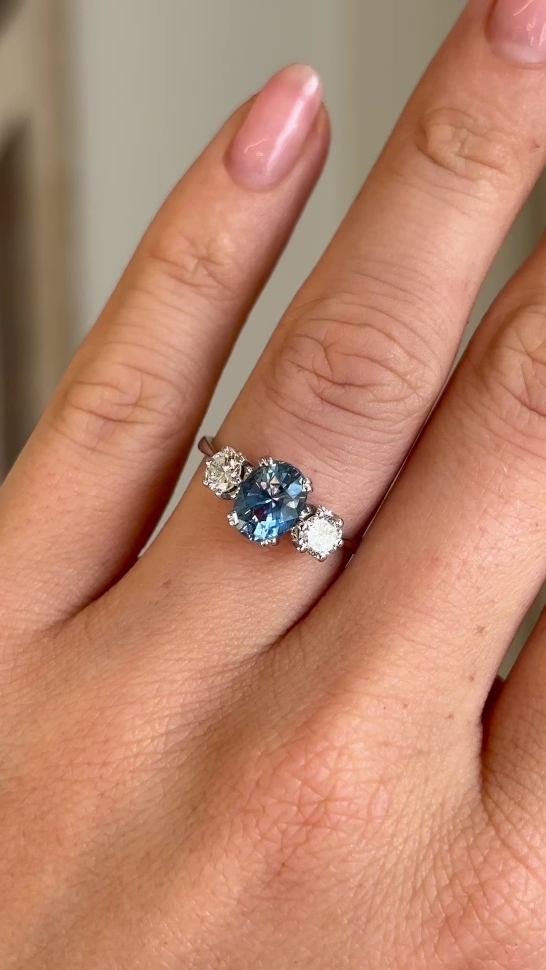 Vintage, Art Deco sapphire & diamond three-stone ring, 18ct white gold