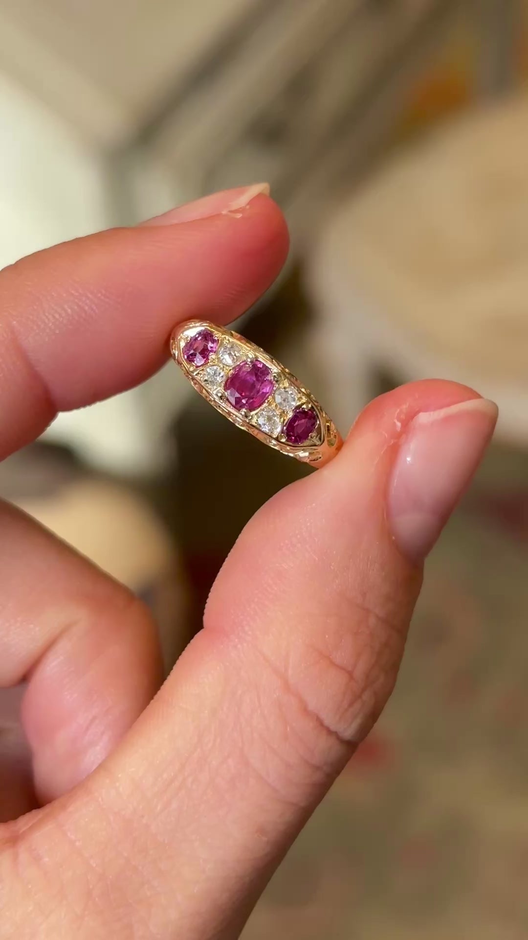 Antique, Edwardian ruby & diamond three-stone ring