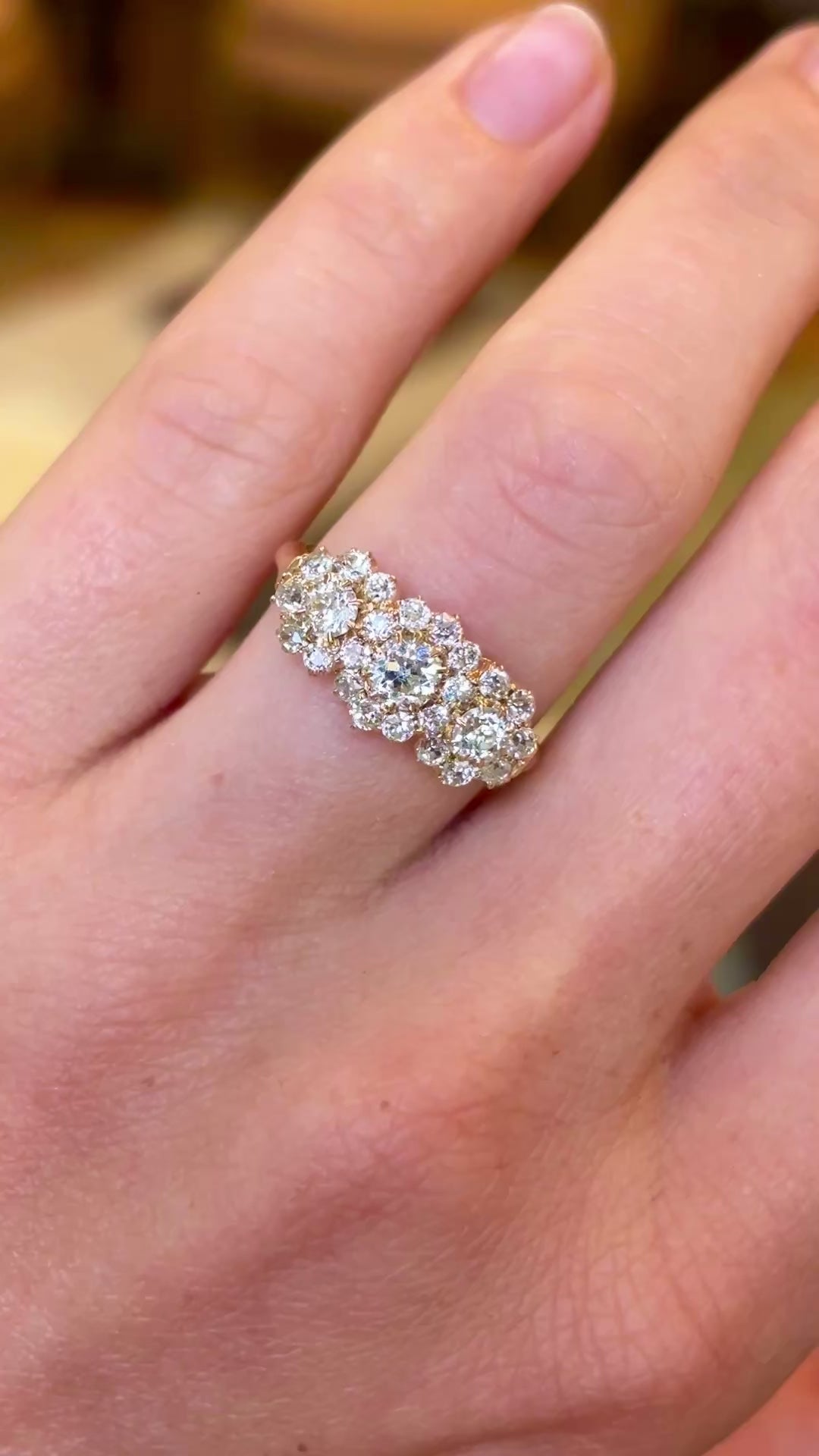 Antique, Edwardian triple diamond cluster ring