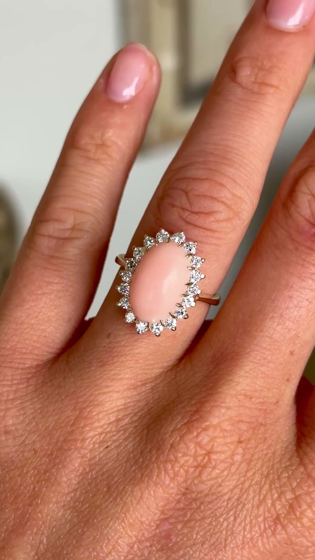 Vintage, 1950s natural coral & diamond cluster ring
