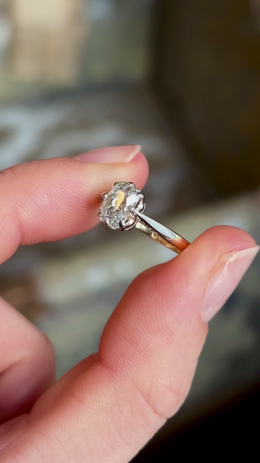 Antique, Edwardian old cushion-cut diamond solitaire ring