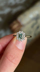 Octagon-cut green sapphire & diamond cluster engagement ring
