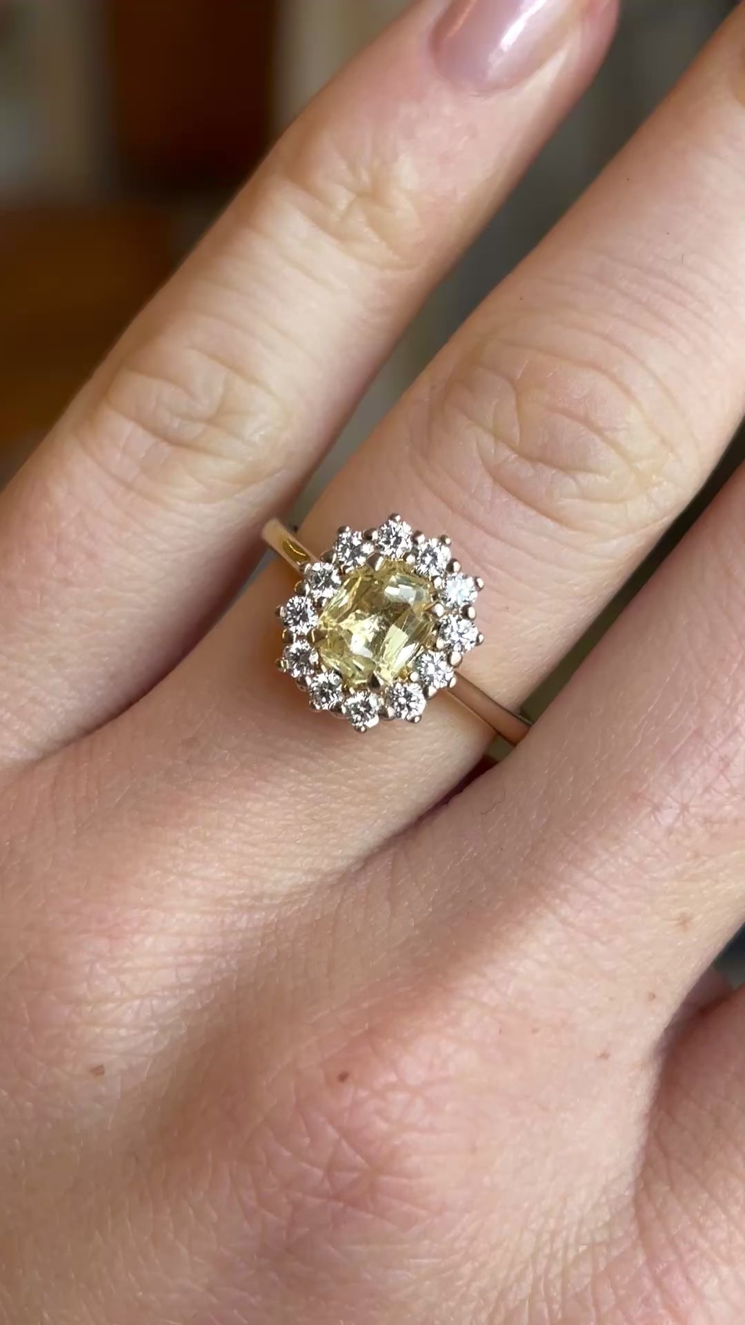 Yellow sapphire and diamond cluster ring