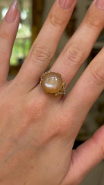 Belle Époque, cabochon peach moonstone & diamond ring