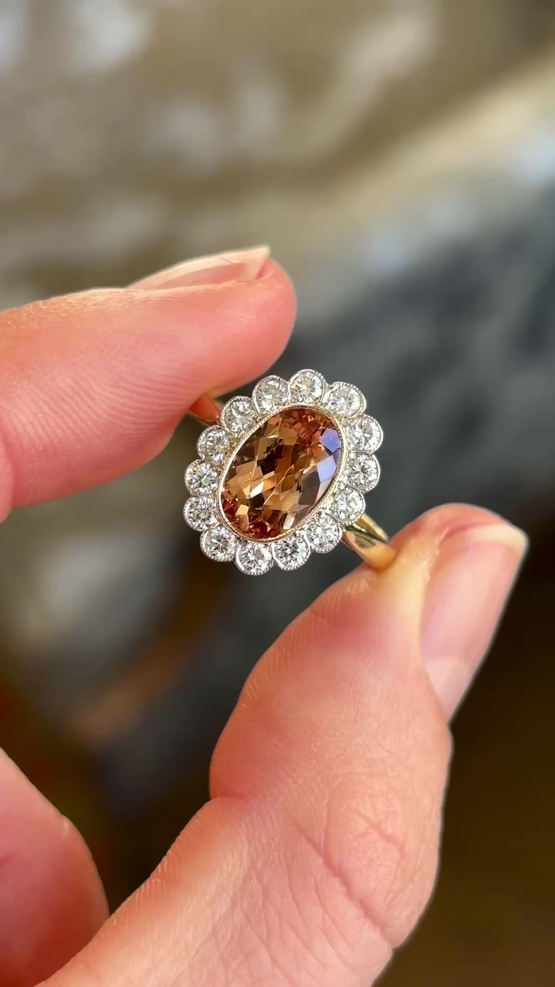 Vintage, 1950s citrine & diamond cluster ring