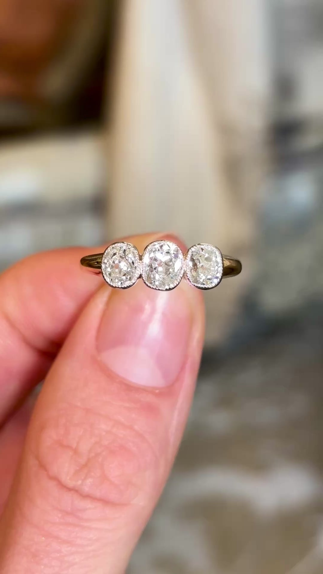 Antique, Victorian diamond three-stone ring