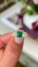 Antique, Victorian emerald & diamond three-stone ring