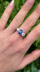 Vintage, Sapphire and Diamond Three-Stone Ring, Platinum worn on hand.