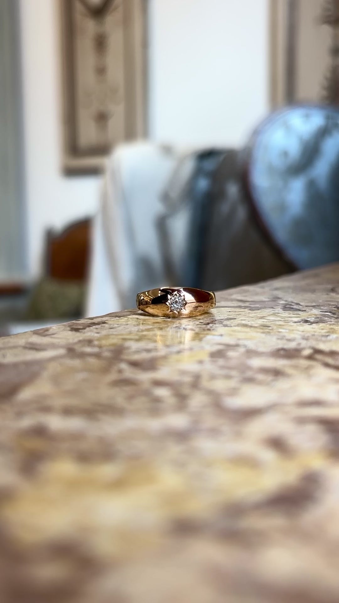 Antique, Victorian diamond solitaire gypsy ring