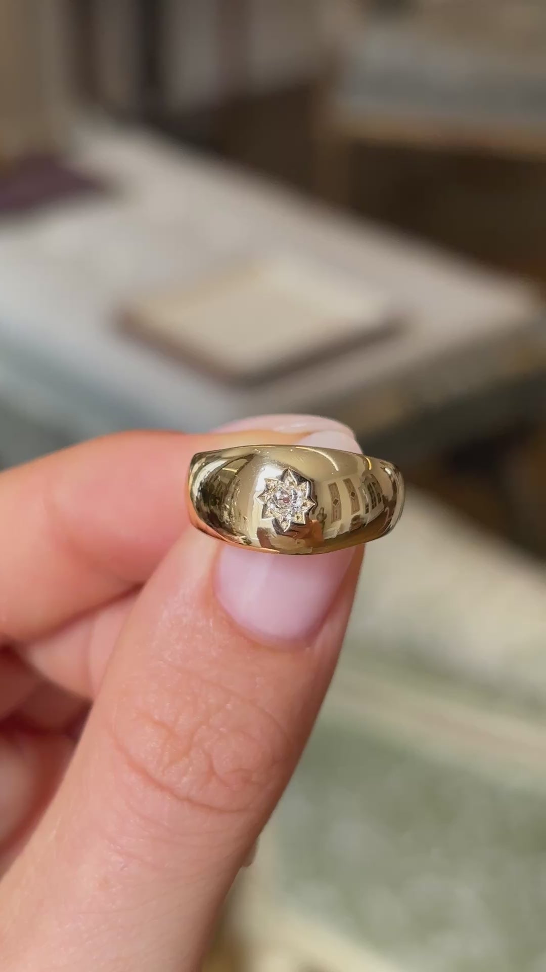 Antique, Victorian diamond solitaire gypsy ring