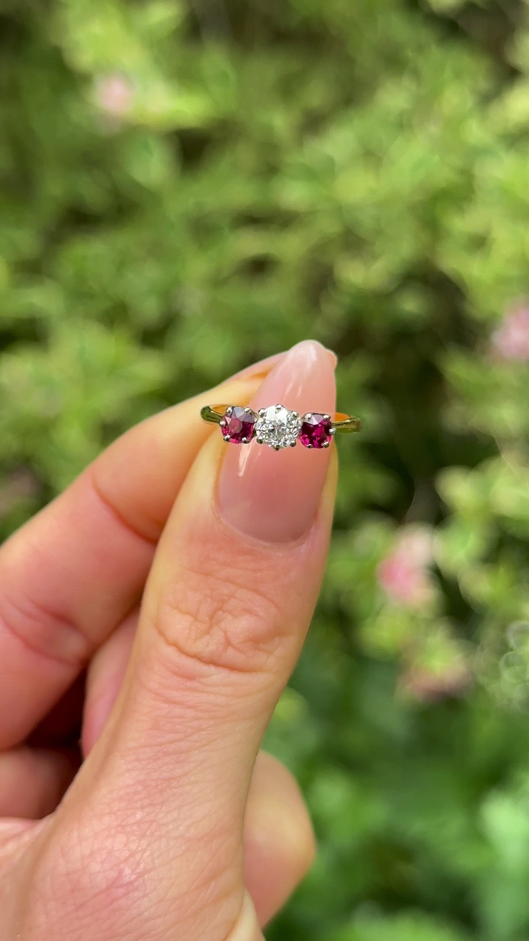 Antique, Edwardian Three-Stone Ruby and Diamond Engagement Ring, 18ct Yellow Gold and Platinum