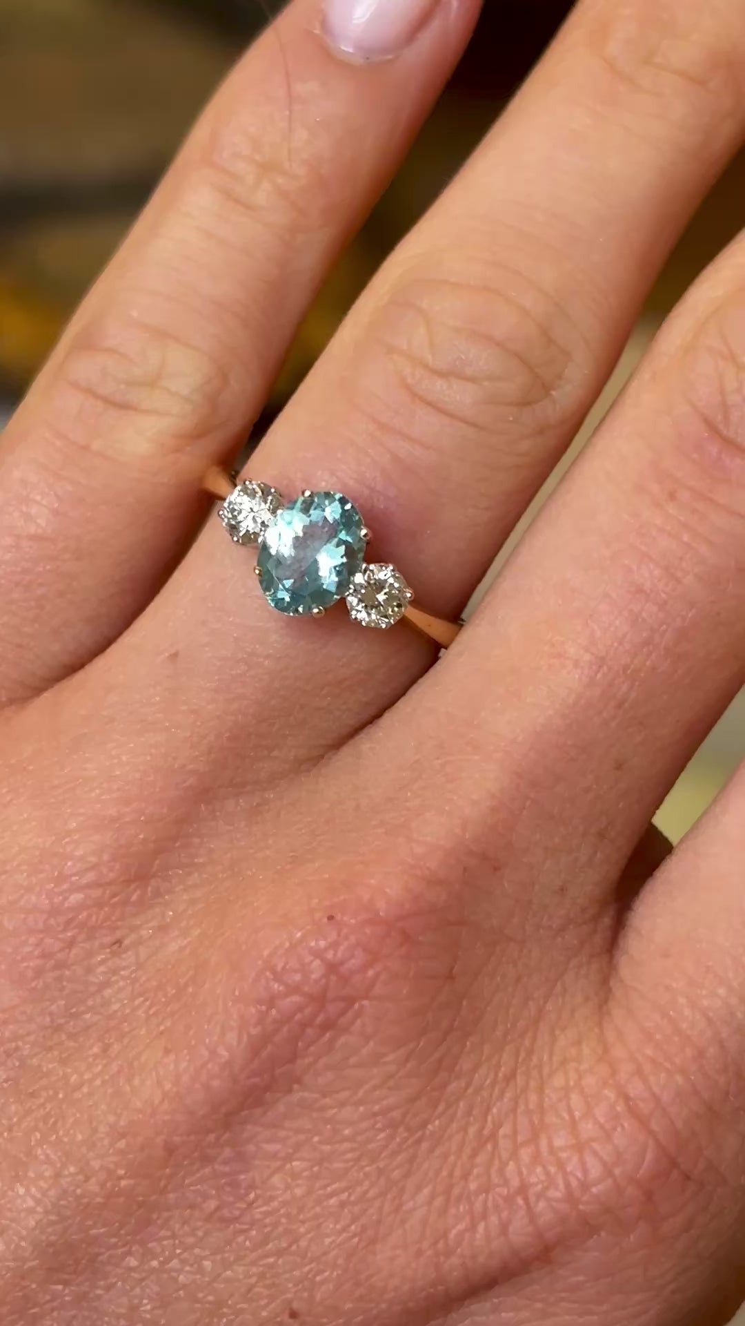 Vintage, 1980s aquamarine & diamond three-stone ring