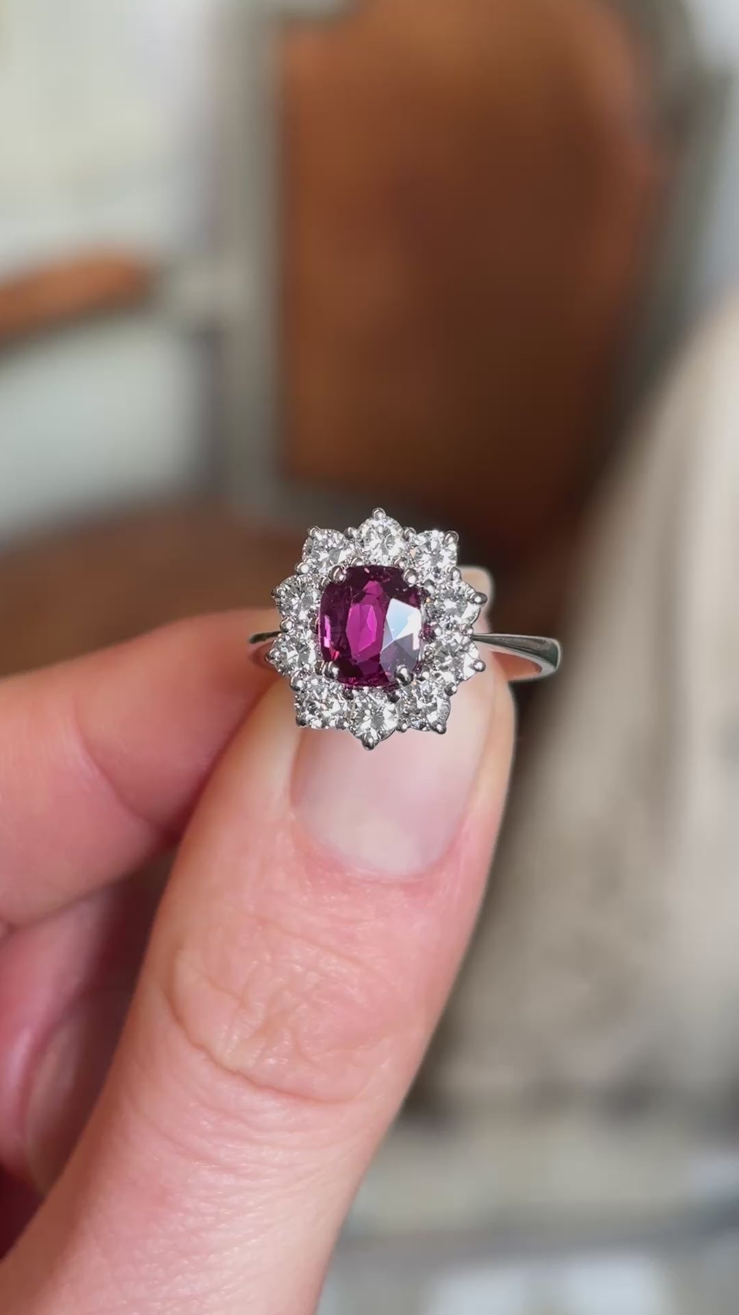 Vintage, French 1960's ruby and diamond cluster ring