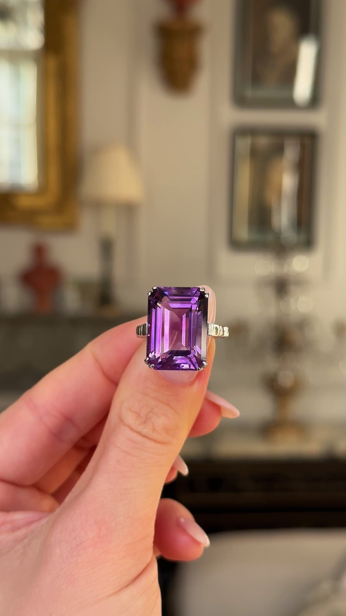 Vintage, Art Deco Amethyst Cocktail Ring, 14ct White Gold