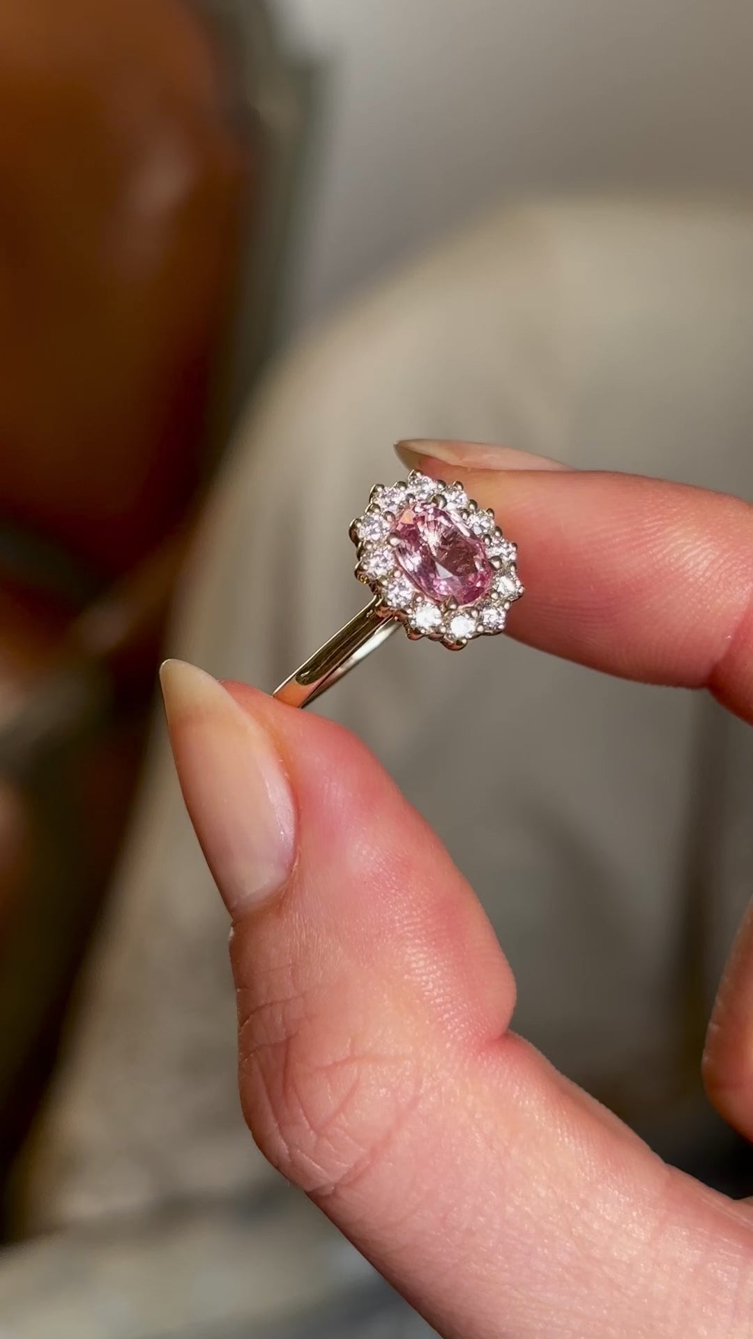 Pink Sapphire and Diamond Cluster Engagement Ring