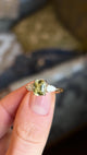 Emerald-cut yellow sapphire and diamond three-stone ring